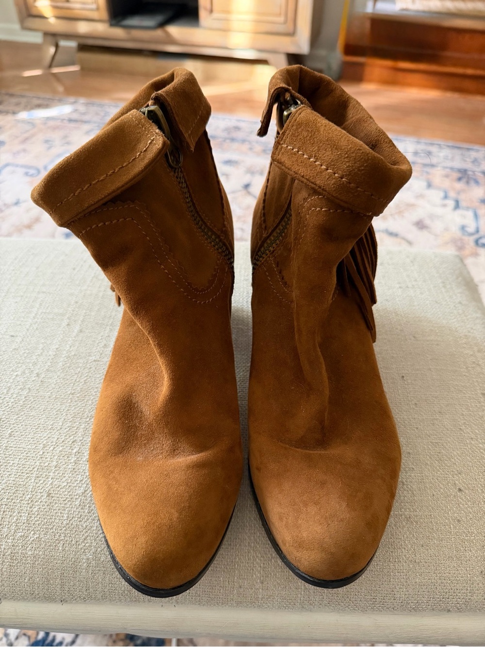 Sam Edelman Cognac Suede Fringe Ankle Boots